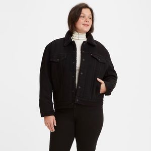 EX-BOYFRIEND SHERPA TRUCKER JACKET - Size Large, Color Yes Black